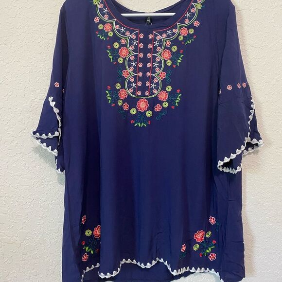 Ashir Aley 100% Cotton Embroidered Bohemian Loose Fitting Top - Picture 2 of 13